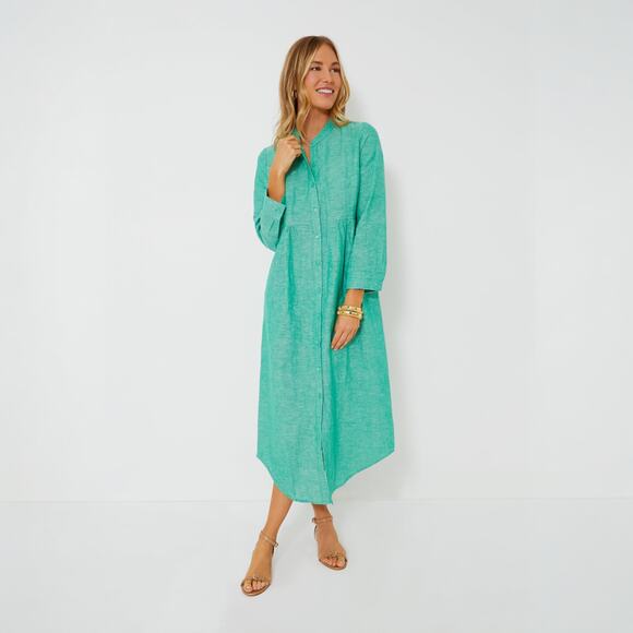 Tuckernuck Lydell Maxi Shirt Dress Cotton Linen Sea Green XXS NWT